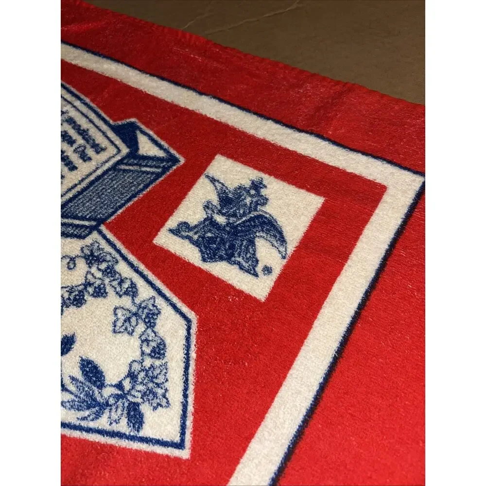 Vintage 90s Budweiser Anheuser-Busch Beach Towel Red King of Beers Label Print